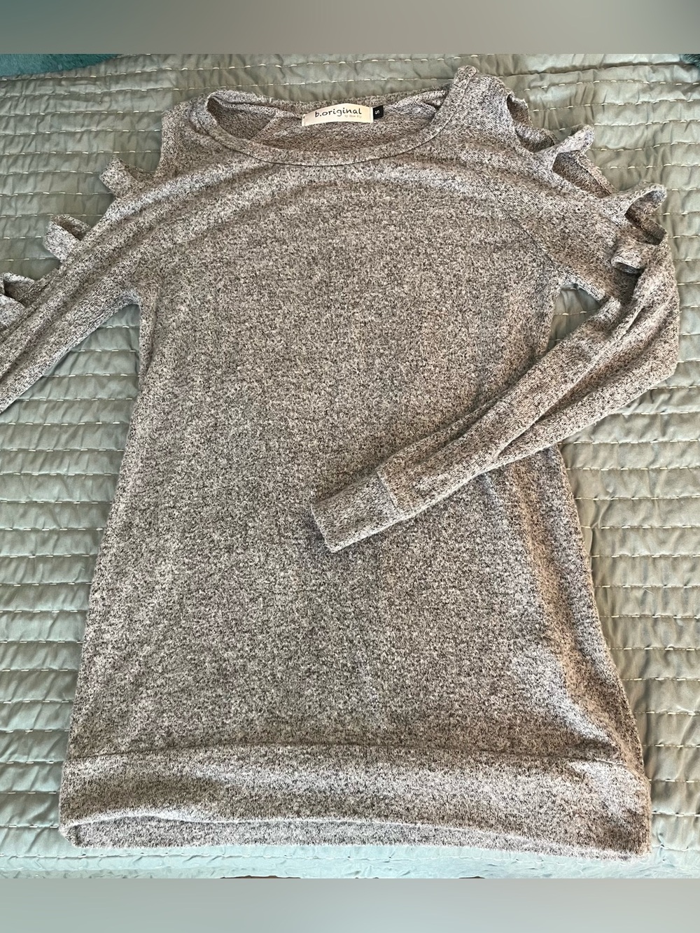Gray Cold-Shoulder Knit Sweater